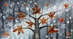 Autumn Leaves by Chloe Nugent - Original Glazed Mixed Media on Board sized 30x16 inches. Available from Whitewall Galleries